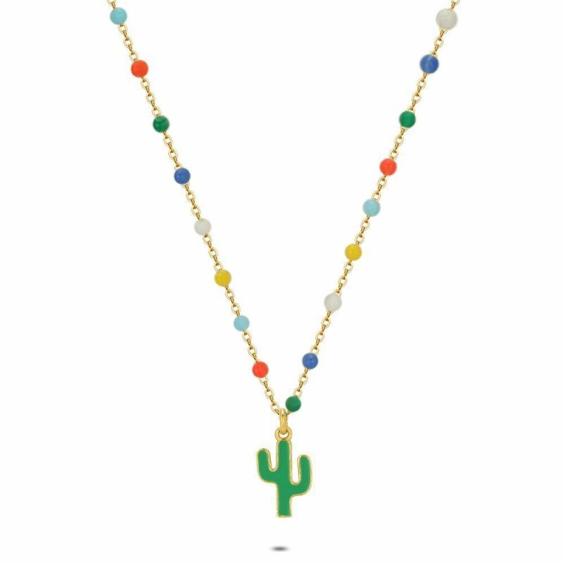 Colliers | Collier en Argent Plaqué Or 18Ct, Cactus Vert Multi – Femmes Bijoux Colliers