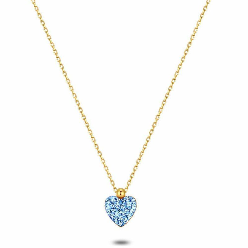 Colliers | Collier en Argent Plaqué Or 18Ct, Coeur Bleu Ciel Bleu ciel – Femmes Bijoux Bleu ciel