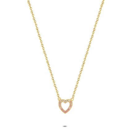 Colliers | Collier en Argent Plaqué Or 18Ct, Coeur Rose Rose – Femmes Bijoux Colliers