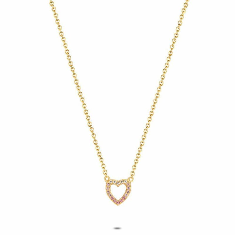 Colliers | Collier en Argent Plaqué Or 18Ct, Coeur Rose Rose – Femmes Bijoux Colliers