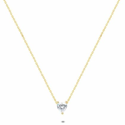 Colliers | Collier en Argent Plaqué Or 18Ct, Coeur, Zircon Pas de couleur – Femmes Bijoux Colliers