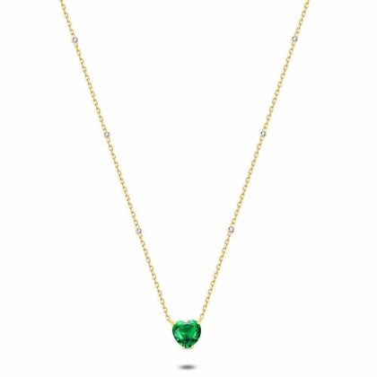 Colliers | Collier en Argent Plaqué Or 18Ct, Coeur, Zircon Vert Vert – Femmes Bijoux Colliers