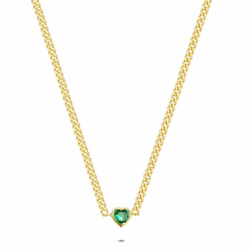 Colliers | Collier en Argent Plaqué Or 18Ct, Coeur Zirconia Vert Vert – Femmes Bijoux Colliers