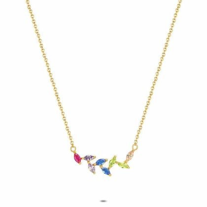 Colliers | Collier en Argent Plaqué Or 18Ct, Feuilles Colorées Multi – Femmes Bijoux Colliers