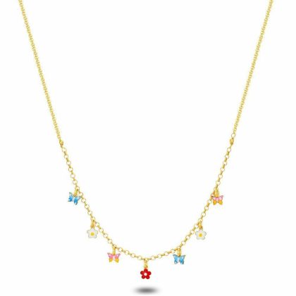 Colliers | Collier en Argent Plaqué Or 18Ct, Fleurs et Papillons Multi – Enfants Bijoux Colliers