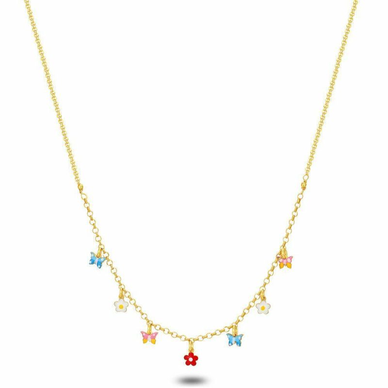 Colliers | Collier en Argent Plaqué Or 18Ct, Fleurs et Papillons Multi – Enfants Bijoux Colliers