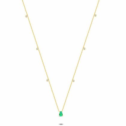 Colliers | Collier en Argent Plaqué Or 18Ct, Goutte, Zirconia Vert Vert – Femmes Bijoux Colliers