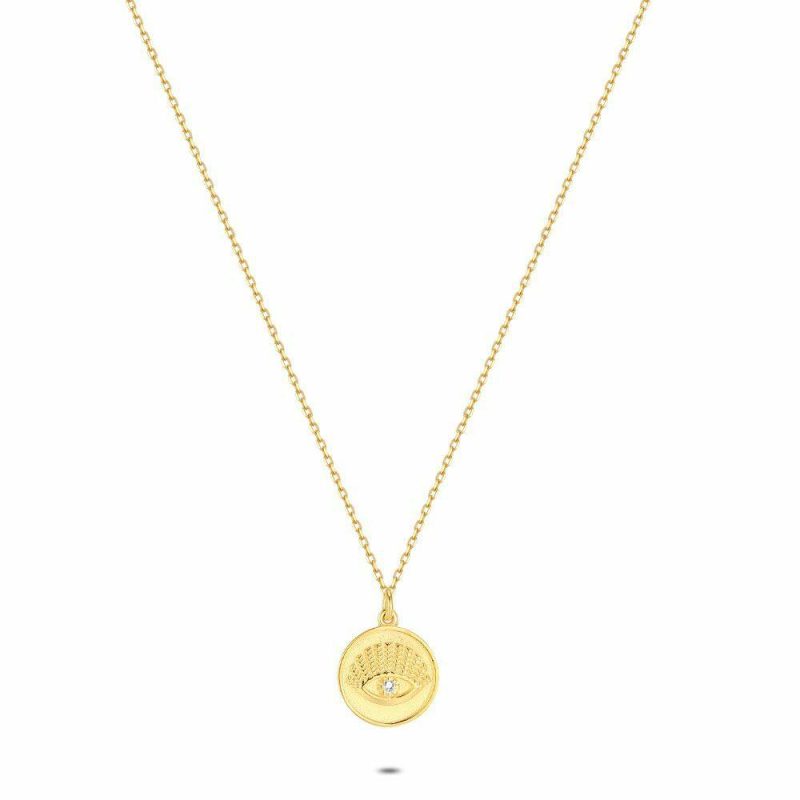 Colliers | Collier en Argent Plaqué Or 18Ct, Oeuil Blanc – Femmes Bijoux Blanc