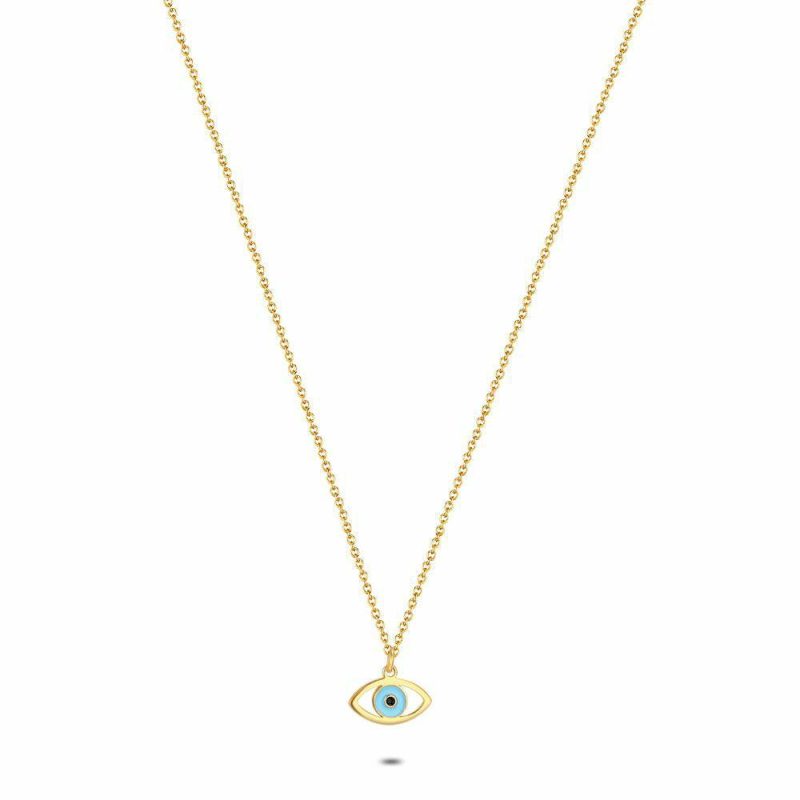 Colliers | Collier en Argent Plaqué Or 18Ct, Oeuil Bleu Bleu ciel – Femmes Bijoux Bleu ciel