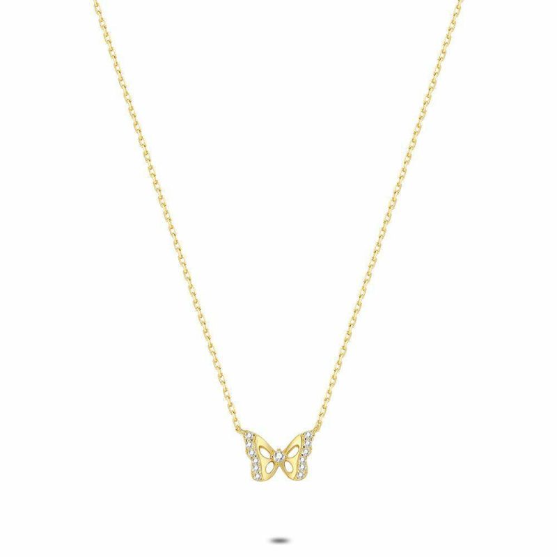 Colliers | Collier en Argent Plaqué Or 18Ct, Papillon Blanc – Femmes Bijoux Blanc