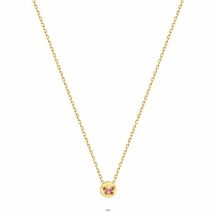 Colliers | Collier en Argent Plaqué Or 18Ct, Papillon Fuchsia Rose – Femmes Bijoux Colliers