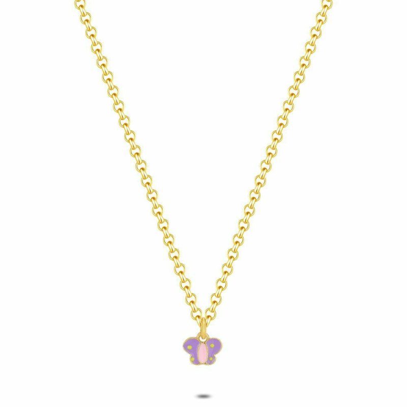 Colliers | Collier en Argent Plaqué Or 18Ct, Papillon Mauve Mauve – Enfants Bijoux Colliers