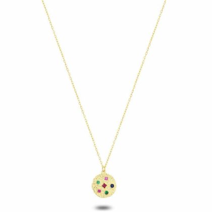 Colliers | Collier en Argent Plaqué Or 18Ct, Pendentif Rond, Zircons Multicolores Multi – Femmes Bijoux Colliers