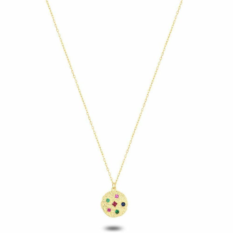 Colliers | Collier en Argent Plaqué Or 18Ct, Pendentif Rond, Zircons Multicolores Multi – Femmes Bijoux Colliers