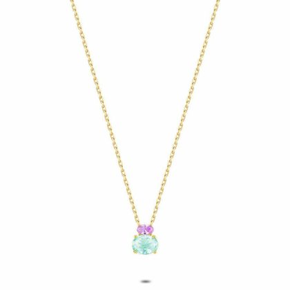 Colliers | Collier en Argent Plaqué Or 18Ct, Pierre Rose et Bleue Multi – Femmes Bijoux Colliers