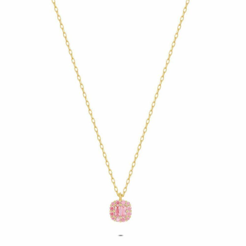 Colliers | Collier en Argent Plaqué Or 18Ct, Pierres Roses Rose – Femmes Bijoux Colliers