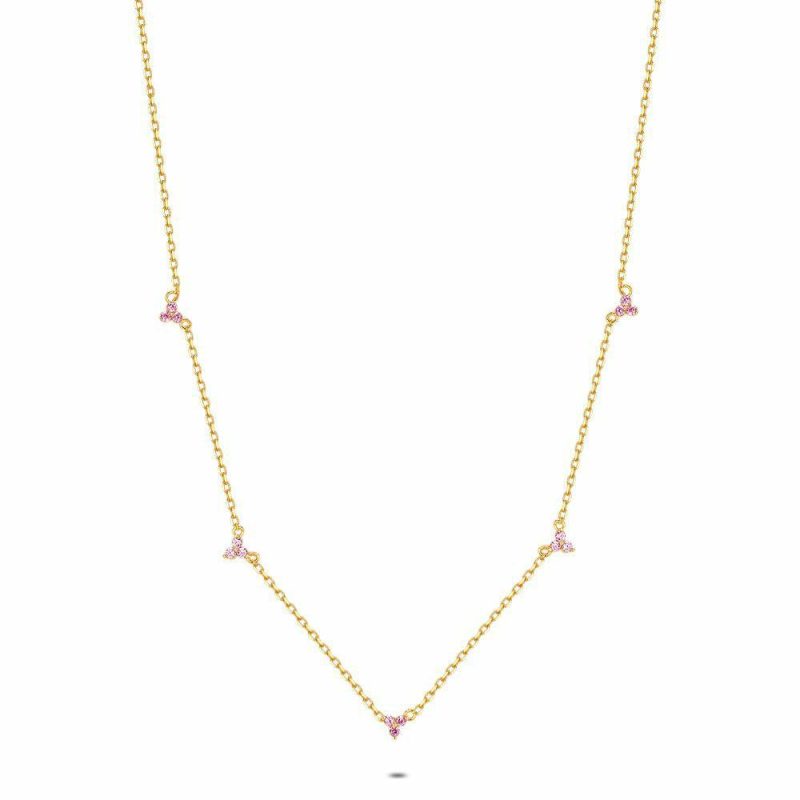 Colliers | Collier en Argent Plaqué Or 18Ct, Pierres Roses Rose – Femmes Bijoux Colliers