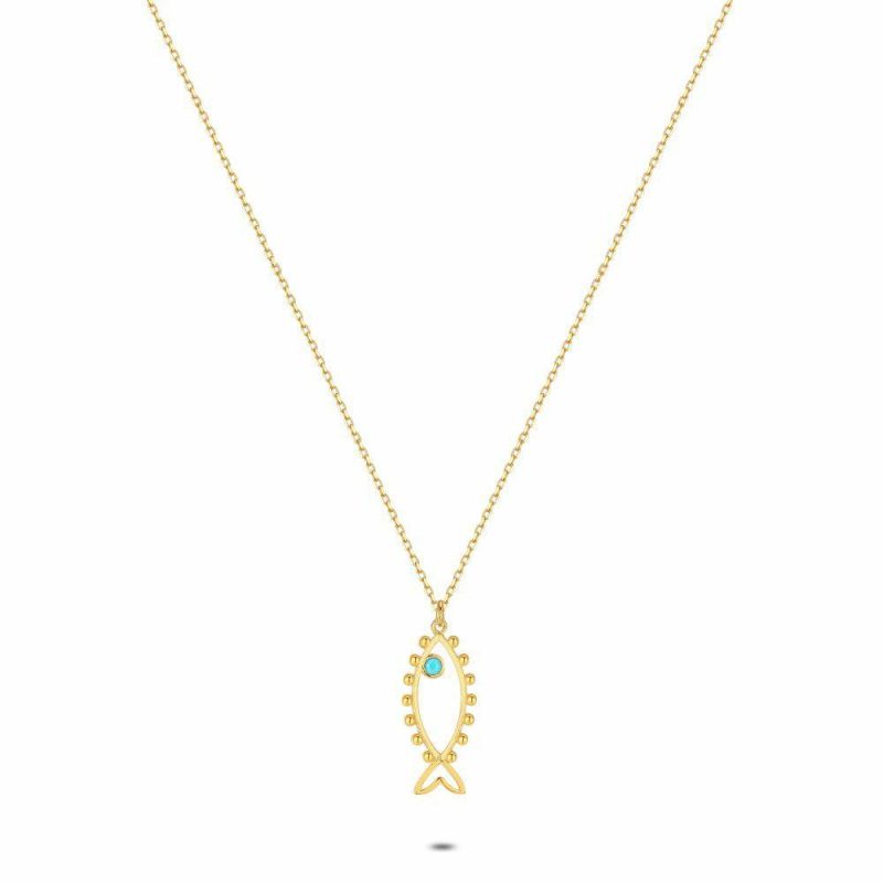 Colliers | Collier en Argent Plaqué Or 18Ct, Poisson Turquoise – Femmes Bijoux Colliers