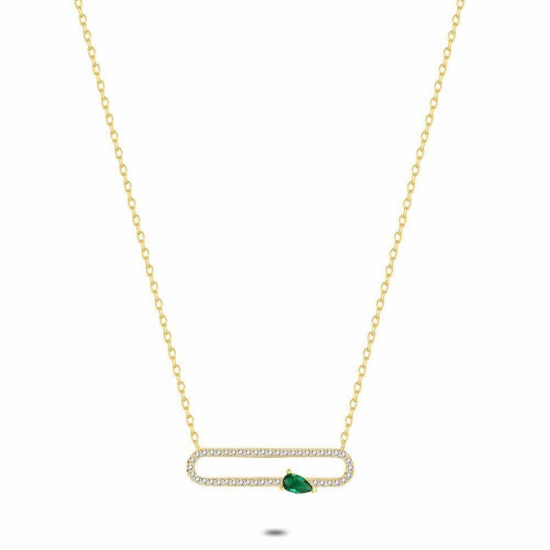 Colliers | Collier en Argent Plaqué Or 18Ct, Zirconia Blancs et Vert Vert – Femmes Bijoux Colliers