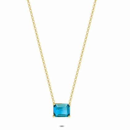 Colliers | Collier en Argent Plaqué Or 18Ct, Zirconia Bleu Bleu – Femmes Bijoux Bleu