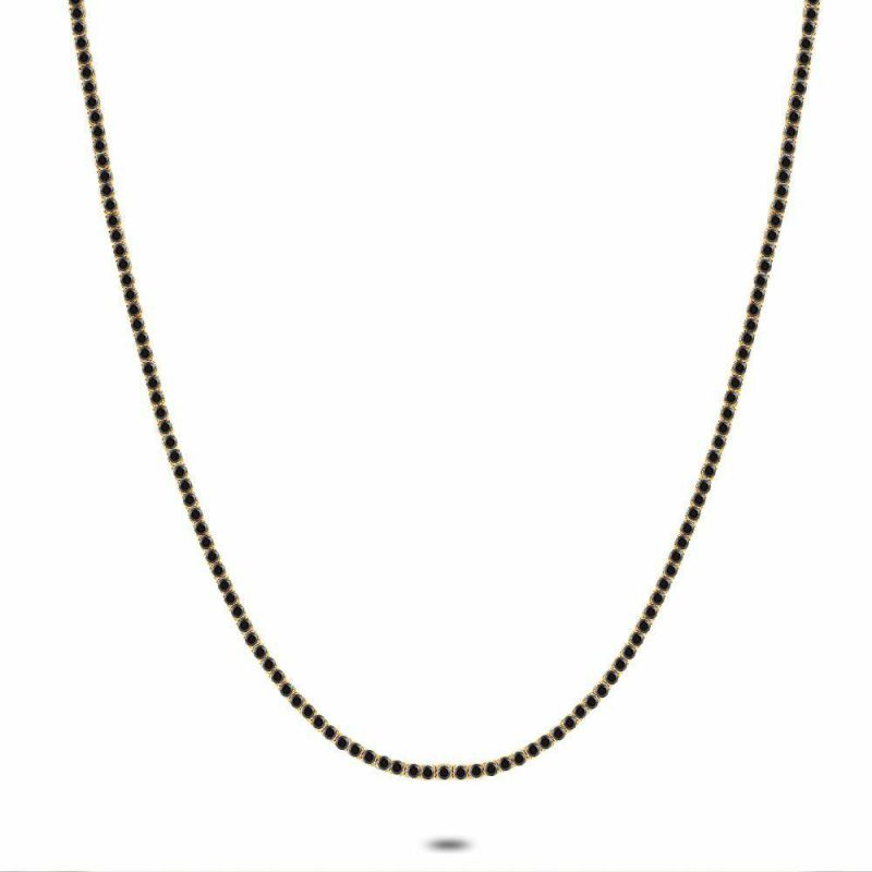 Colliers | Collier en Argent Plaqué Or 18Ct, Zirconia Noirs Noir – Femmes Bijoux Colliers