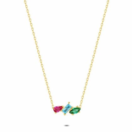 Colliers | Collier en Argent Plaqué Or 18Ct, Zirconia Vert, Bleu et Rose Multi – Femmes Bijoux Colliers