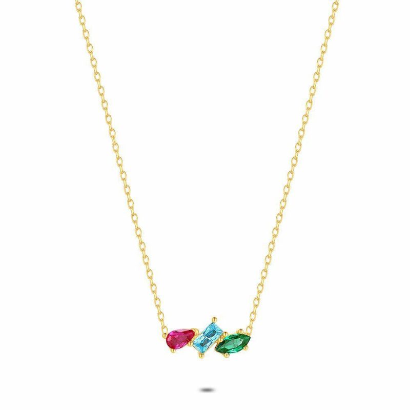 Colliers | Collier en Argent Plaqué Or 18Ct, Zirconia Vert, Bleu et Rose Multi – Femmes Bijoux Colliers