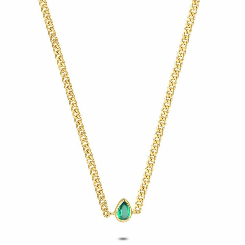 Colliers | Collier en Argent Plaqué Or 18Ct, Zirconia Vert, Goutte Vert – Femmes Bijoux Colliers