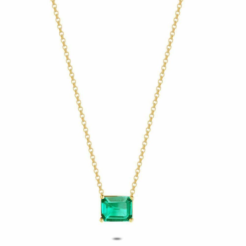 Colliers | Collier en Argent Plaqué Or 18Ct, Zirconia Vert Vert – Femmes Bijoux Colliers