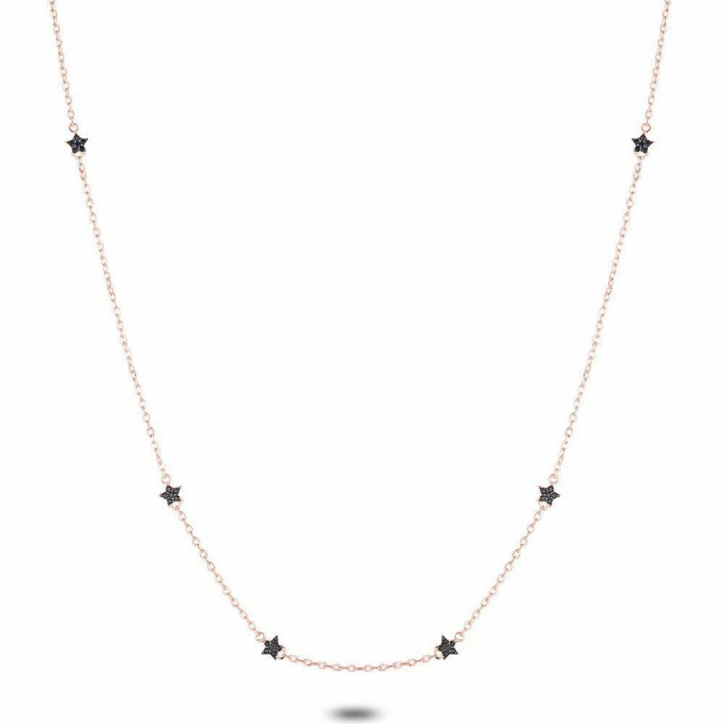 Colliers | Collier en Argent Rosé, Étoiles Noir – Femmes Bijoux Colliers