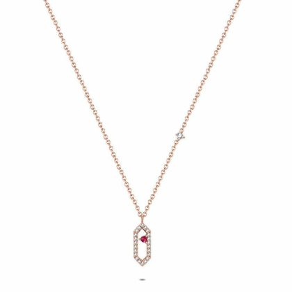 Colliers | Collier en Argent Rosé, Hexagone, Blanc et Fuchsia Rose – Femmes Bijoux Colliers