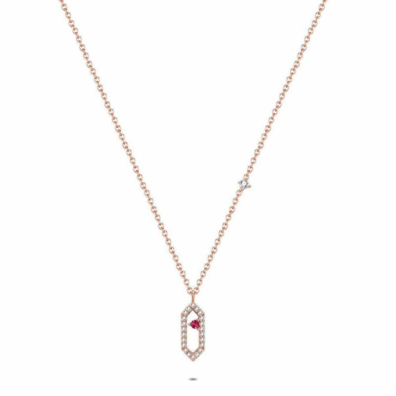 Colliers | Collier en Argent Rosé, Hexagone, Blanc et Fuchsia Rose – Femmes Bijoux Colliers