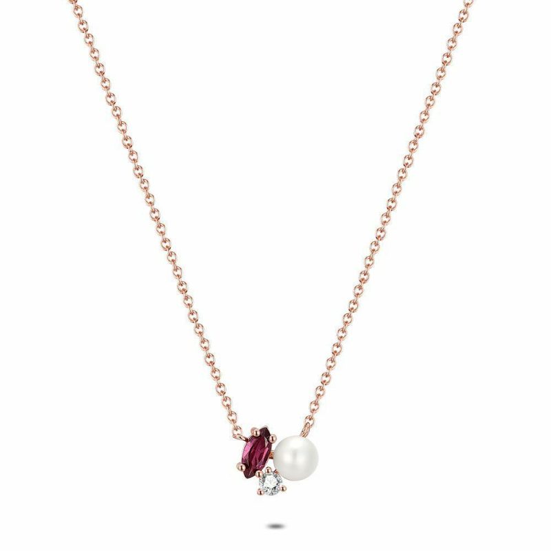 Colliers | Collier en Argent Rosé, Perle, Pierre Mauve et Blanche Mauve – Femmes Bijoux Colliers