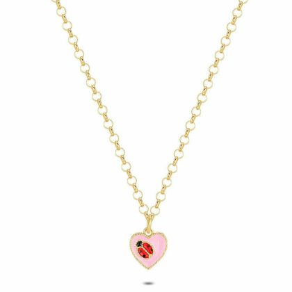 Colliers | Collier en Argent, Ton Or, Cœur Rose Avec Une Coccinelle Multi – Enfants Bijoux Colliers