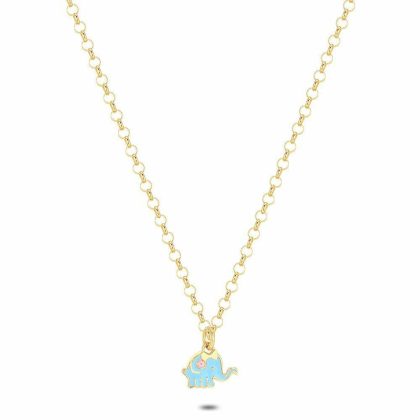 Colliers | Collier en Argent, Ton Or, Chaîne Avec Éléphant Bleu Bleu – Enfants Bijoux Bleu