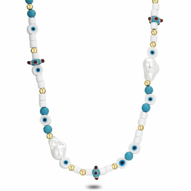 Colliers | Collier Haute Fantaisie, Perles Fimo Bleues, Yeux Bleu – Femmes Bijoux Bleu