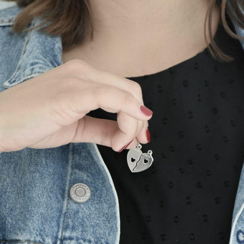 Pendentifs | Paire de Pendentifs en Argent, Motif Coeur Séparable – Femmes Bijoux Femmes