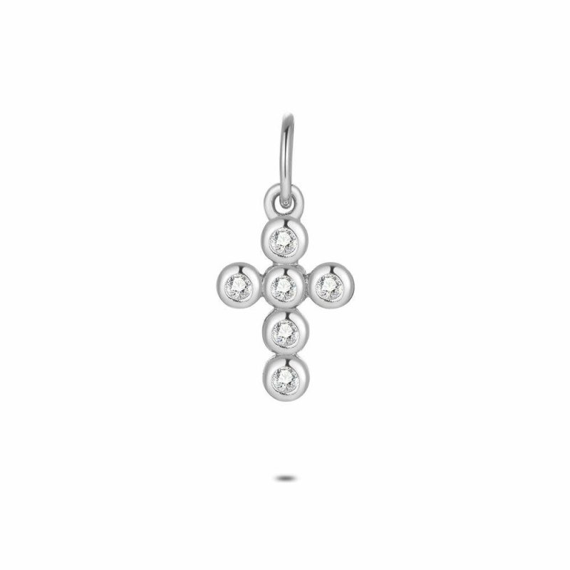 Pendentifs | Pendentif en Argent, Croix, Pierres Blanc – Femmes Bijoux Blanc