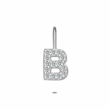 Pendentifs | Pendentif en Argent, Lettre B Avec Pierres Blanc – Femmes Bijoux Blanc