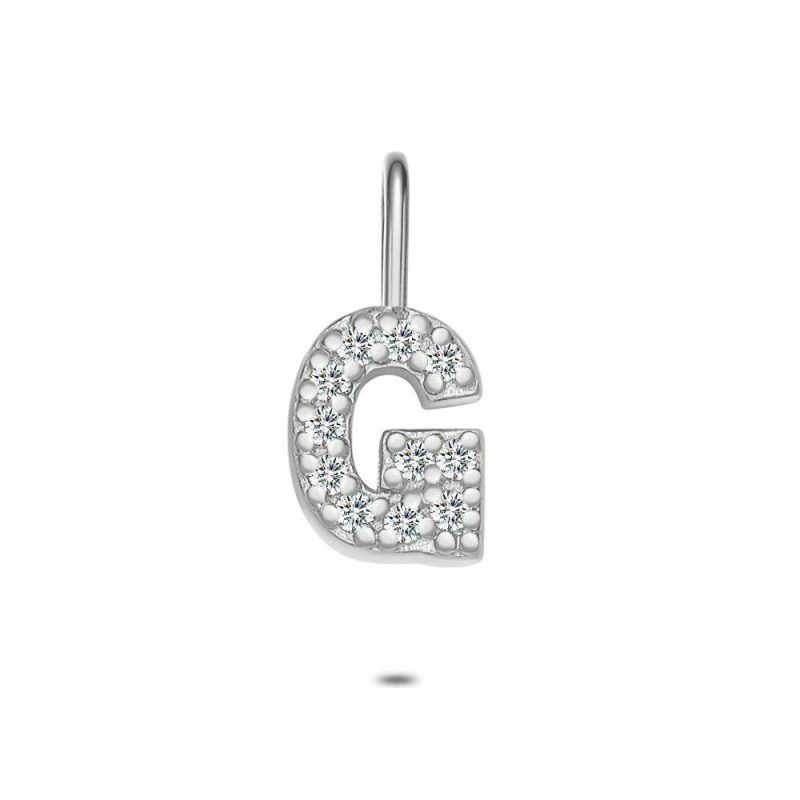 Pendentifs | Pendentif en Argent, Lettre G Avec Pierres Blanc – Femmes Bijoux Blanc