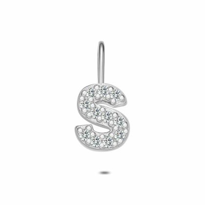 Pendentifs | Pendentif en Argent, Lettre S Avec Pierres Blanc – Femmes Bijoux Blanc