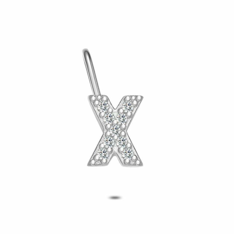 Pendentifs | Pendentif en Argent, Lettre X Avec Pierres Blanc – Femmes Bijoux Blanc