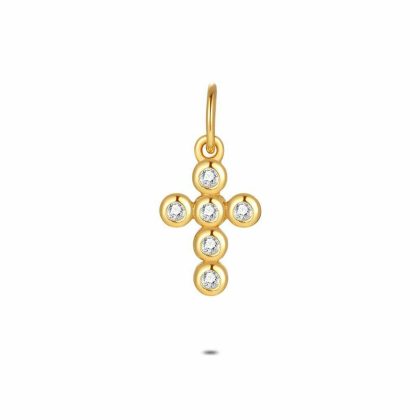 Pendentifs | Pendentif en Argent Plaqué Or 18Ct, Croix, Pierres Blanc – Femmes Bijoux Blanc