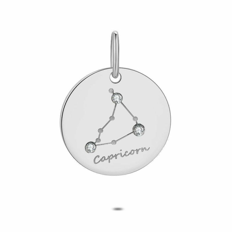 Pendentifs | Pendentif en Argent, Rond Avec Horoscope, Capricorne – Femmes Bijoux Femmes