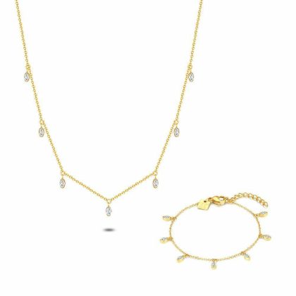 Sets | Set Collier et Bracelet en Acier Poli Doré, Ellipses Zircones Blanc – Femmes Bijoux Blanc