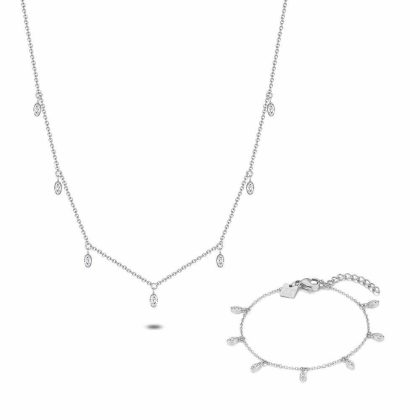 Sets | Set Collier et Bracelet en Acier Poli, Ellipses Zircones Blanc – Femmes Bijoux Blanc