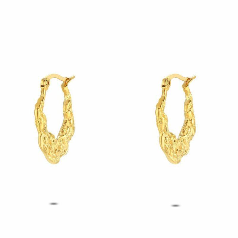 Boucles D’oreilles | Boucles D’Oreilles en Acier Poli Couleur Or, Anneau Texturé Pas de couleur – Femmes Bijoux Boucles D'oreilles