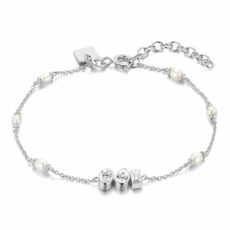 Bracelets | Bracelet en Argent, 3 Pierres et 6 Perles Blanc – Femmes Bijoux Blanc