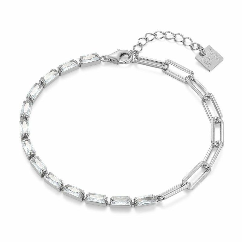 Bracelets | Bracelet en Argent, Pierres Rectangulaires Blanc – Femmes Bijoux Blanc