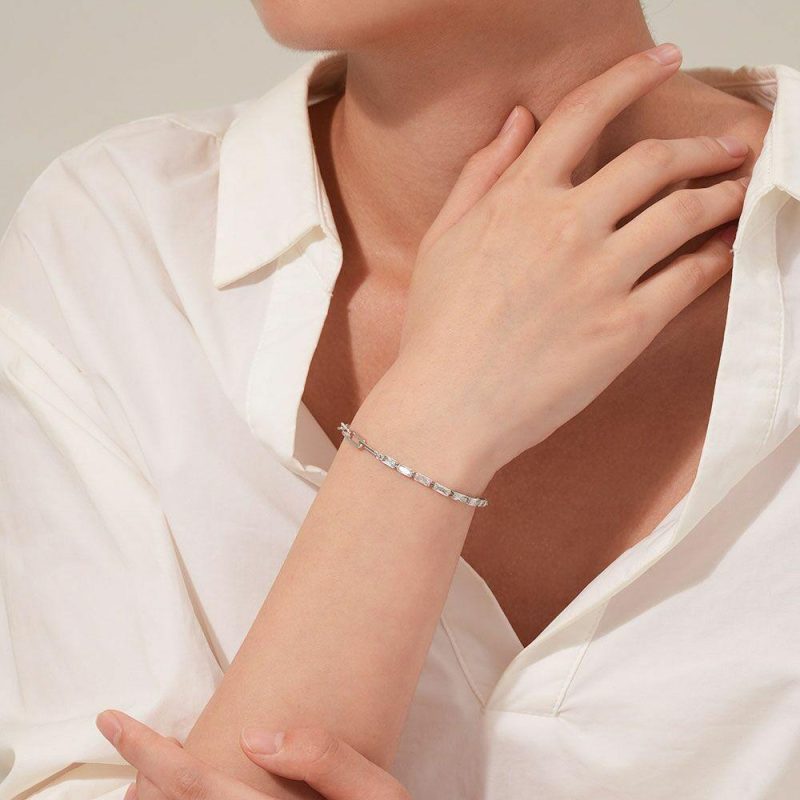 Bracelets | Bracelet en Argent, Pierres Rectangulaires Blanc – Femmes Bijoux Blanc